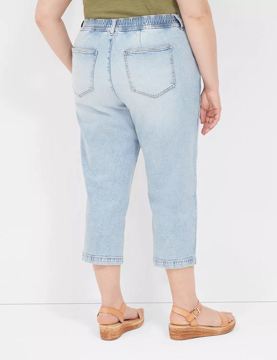 Women Lane Bryant Elastic Back-Waist Boyfriend Capri Jeans Light Blue | VPN7672OQ