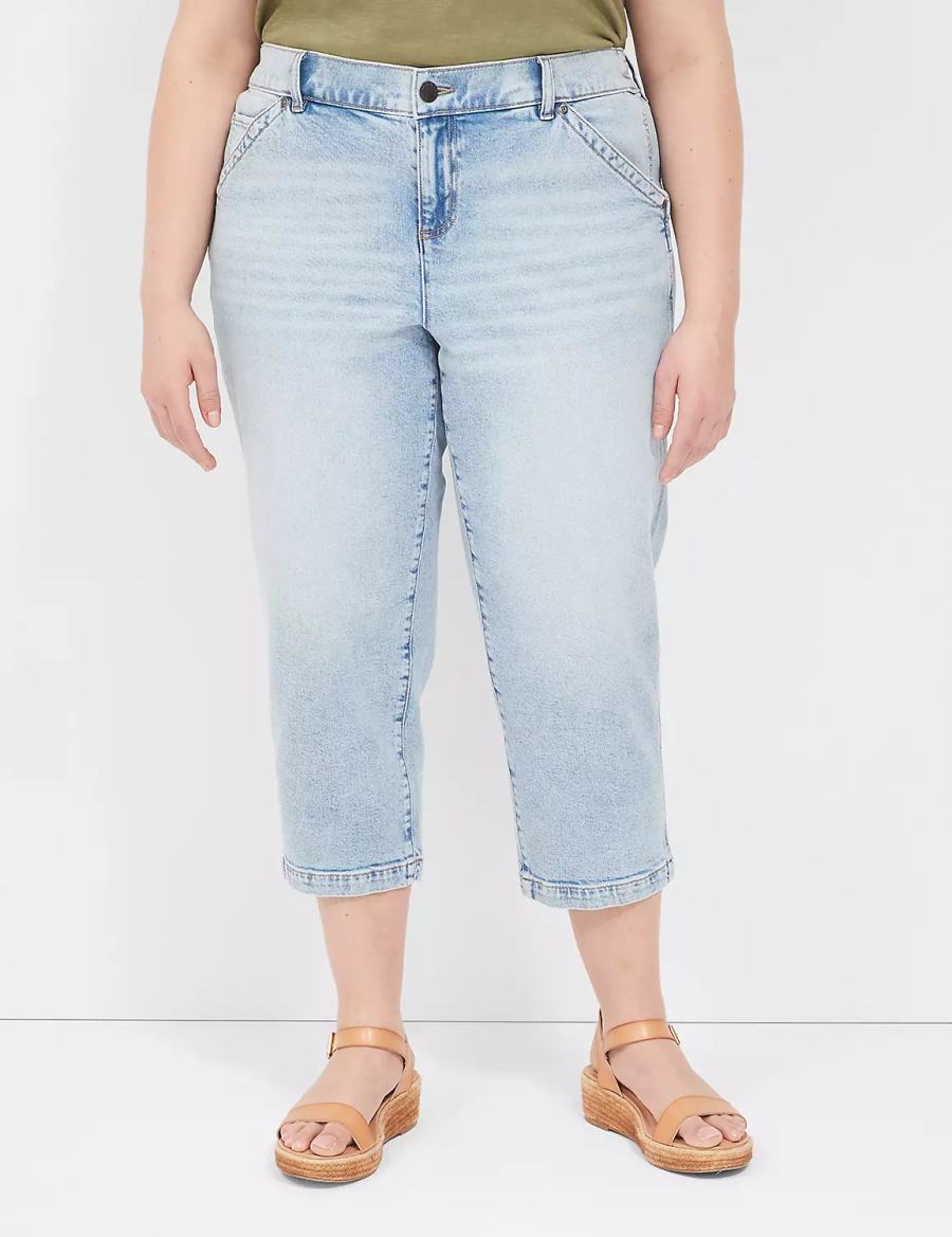 Women Lane Bryant Elastic Back-Waist Boyfriend Capri Jeans Light Blue | VPN7672OQ