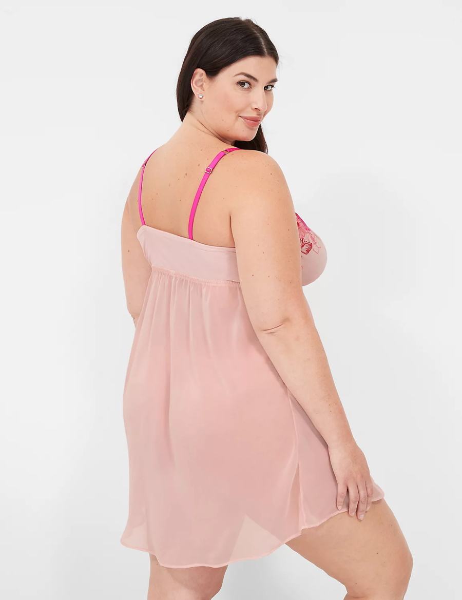 Women Lane Bryant Embroidered Babydoll Dress Rose Pink | JGO6488XZ