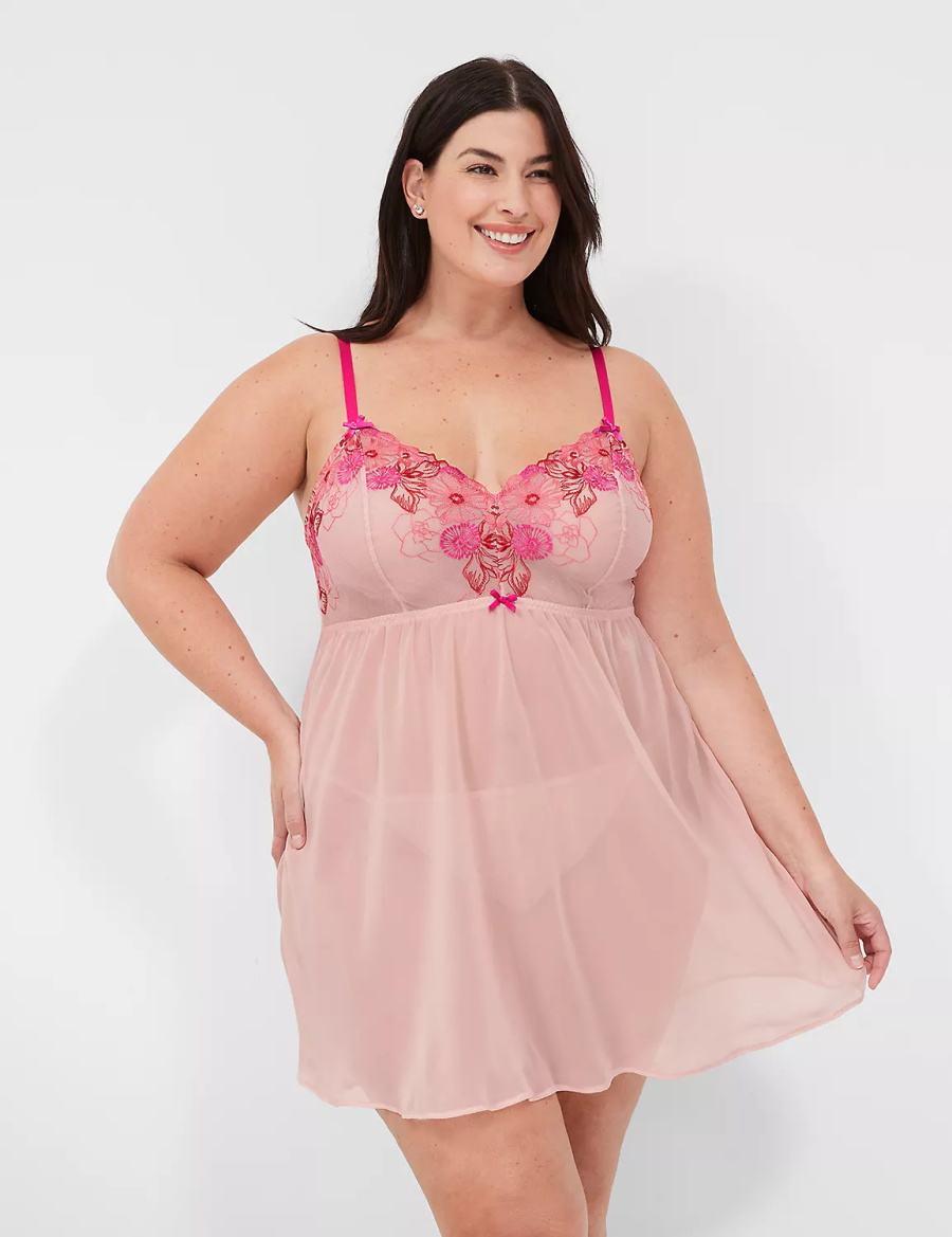 Women Lane Bryant Embroidered Babydoll Dress Rose Pink | JGO6488XZ