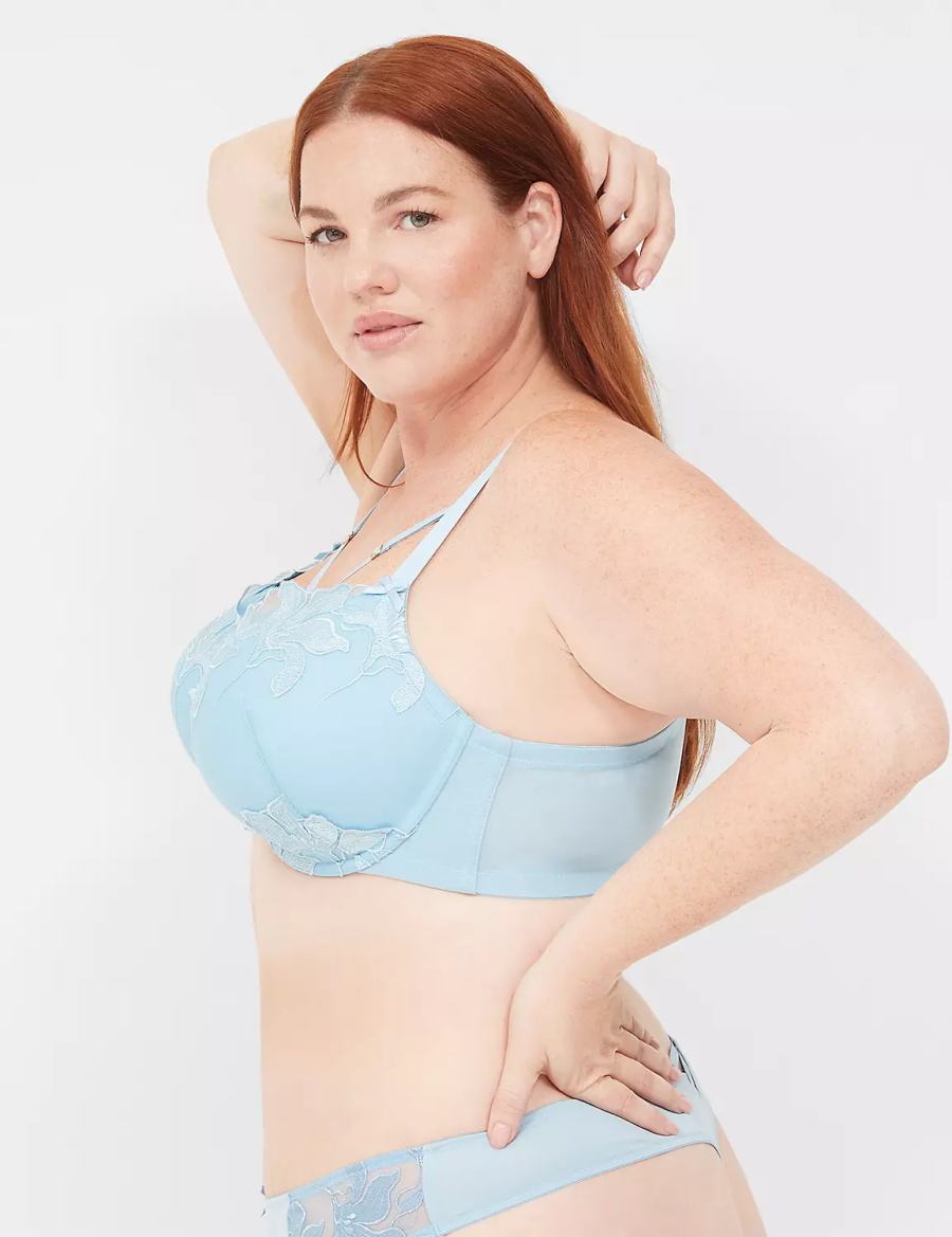 Women Lane Bryant Embroidered Boost Balconette Bra Blue | KNA7397BM