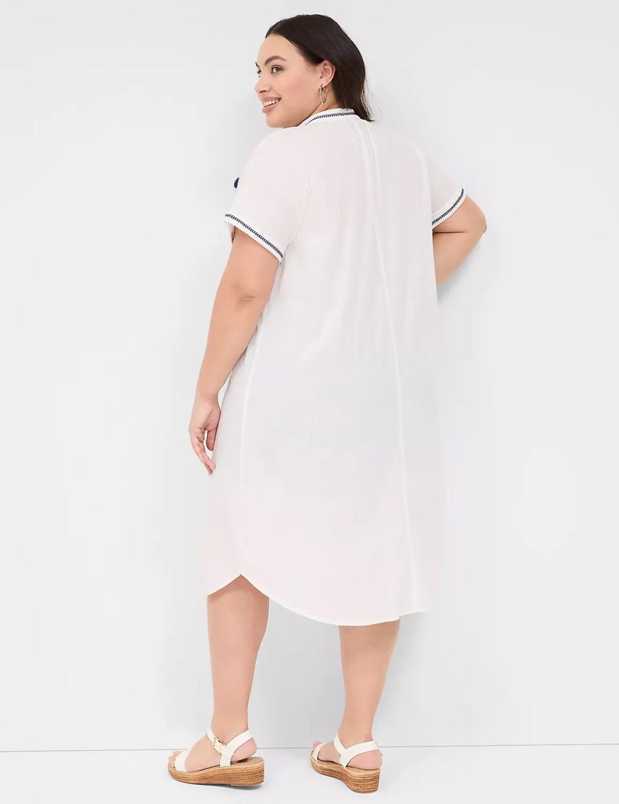 Women Lane Bryant Embroidered Cap-Sleeve Overpiece Robe White | ZRP477BV