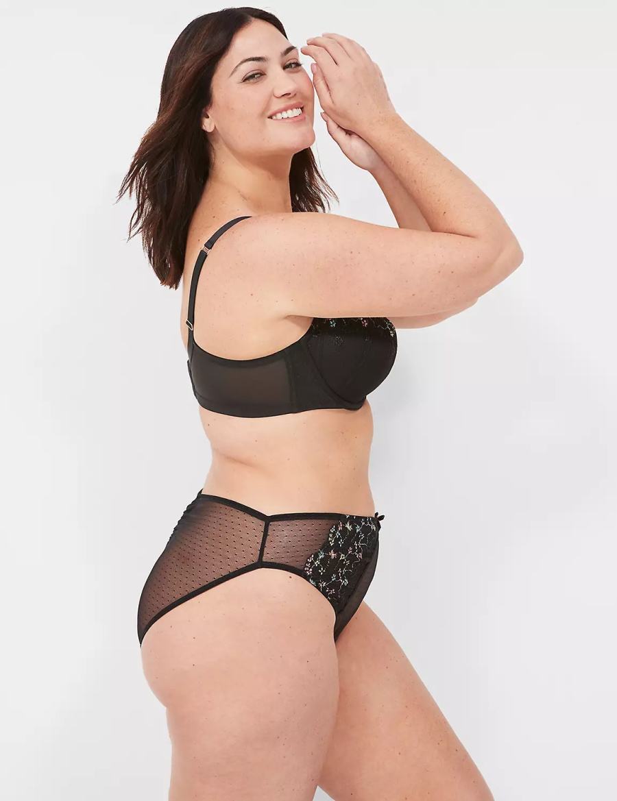 Women Lane Bryant Embroidered French Balconette Bra Black | JTS956WI