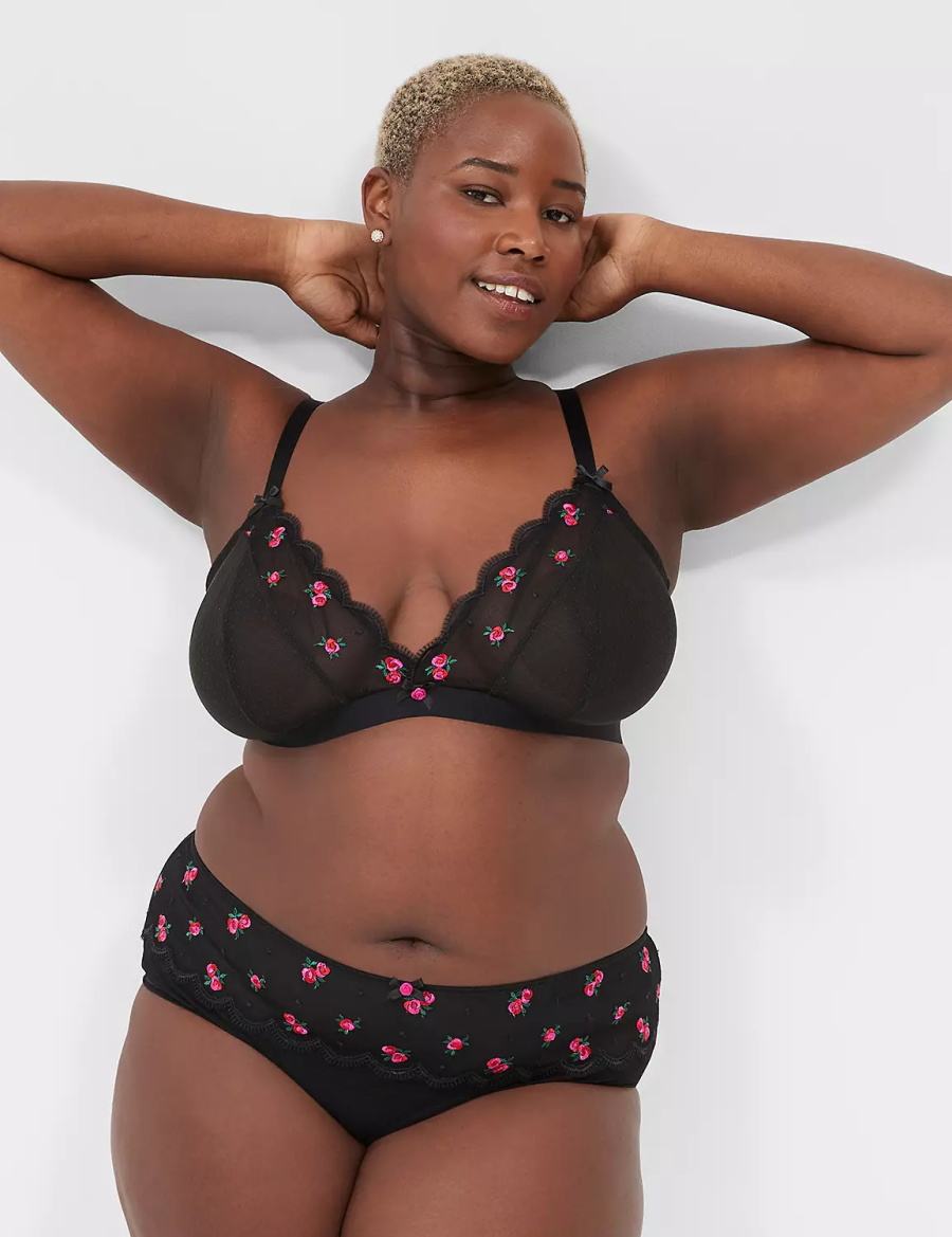 Women Lane Bryant Embroidered No-Wire Triangle Bralettes Black | JGW7120FJ