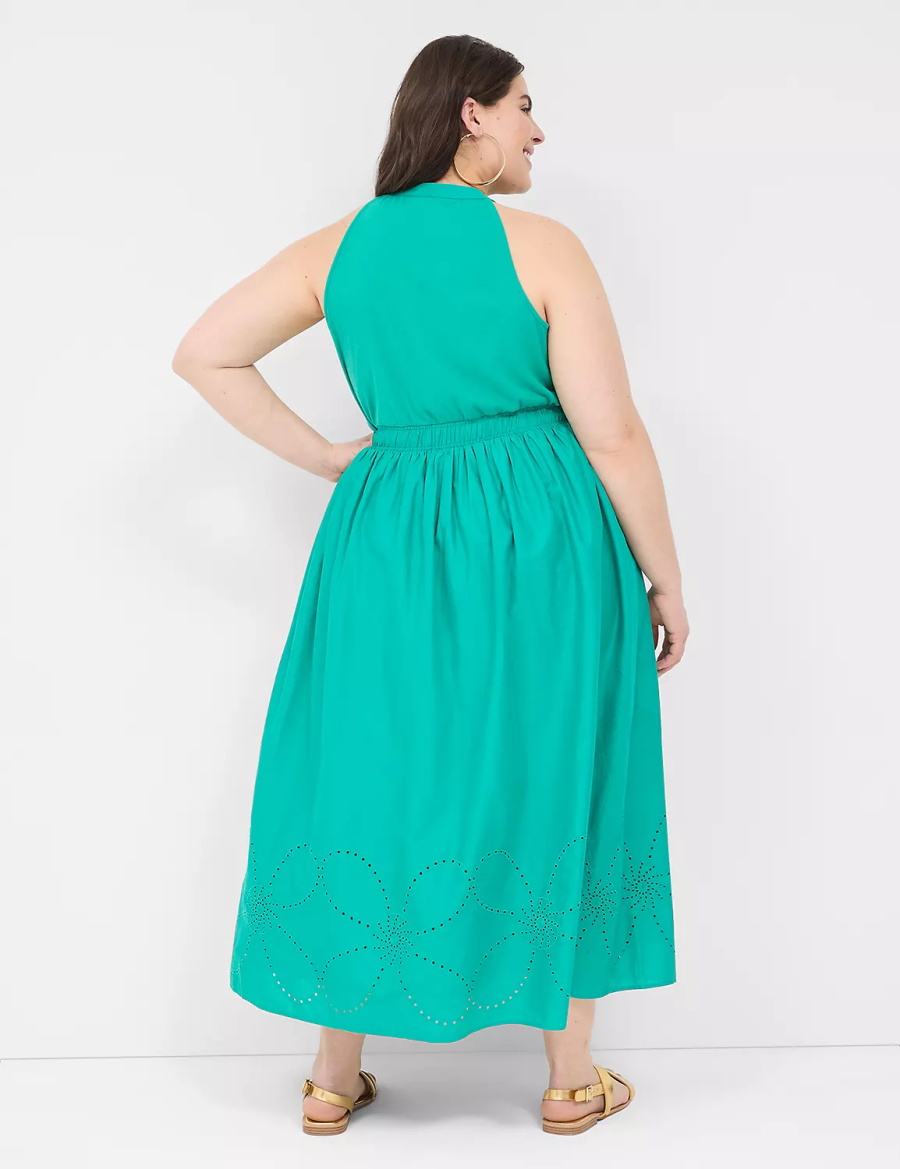 Women Lane Bryant Eyelet-Detail Split-Neck Maxi Dress Light Turquoise | QIR7786WH