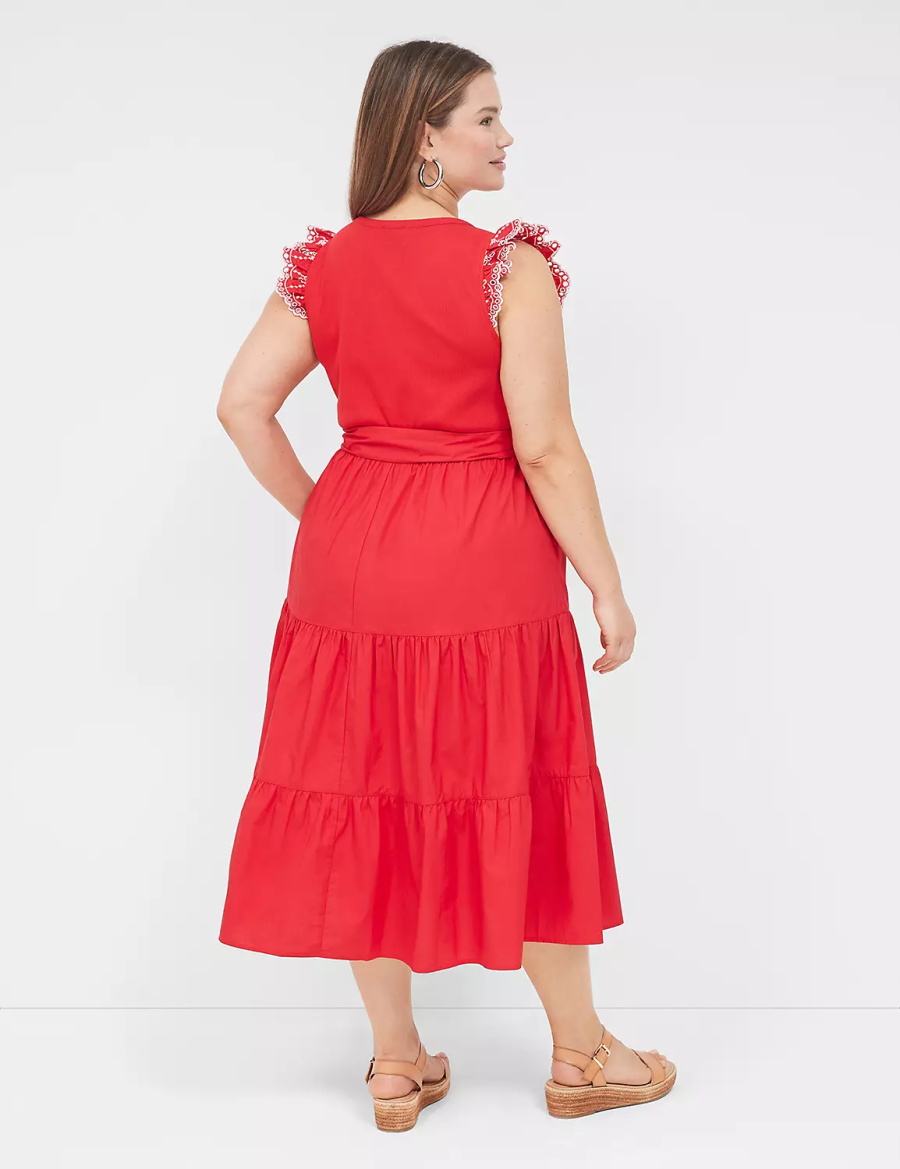 Women Lane Bryant Eyelet-Sleeveed Midi Dress Red | UYQ117ZK