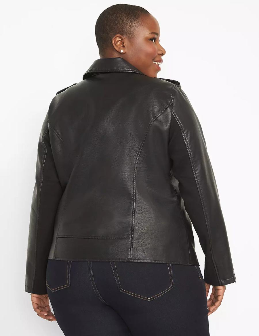 Women Lane Bryant Faux-Leather Moto Jackets Black | UON5744AW