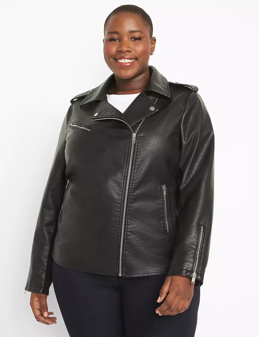 Women Lane Bryant Faux-Leather Moto Jackets Black | UON5744AW