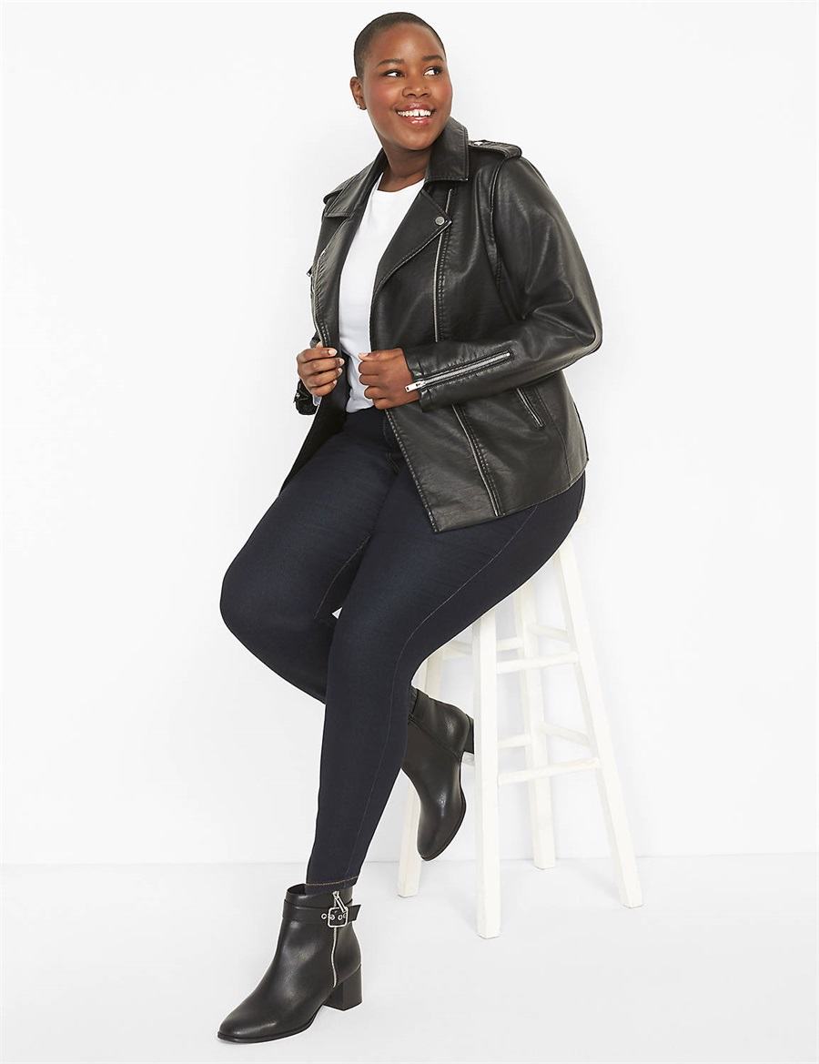 Women Lane Bryant Faux-Leather Moto Jackets Black | UON5744AW