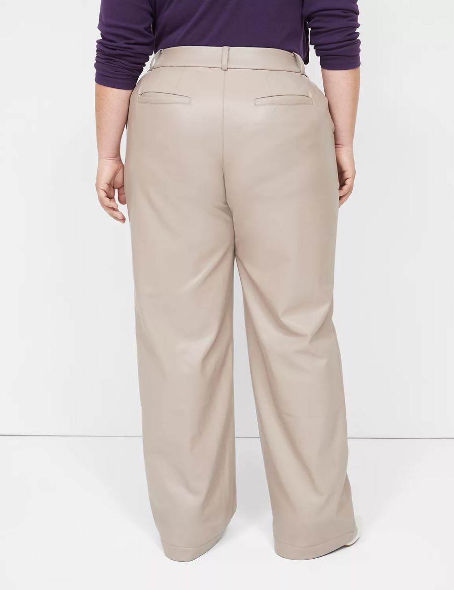 Women Lane Bryant Faux-Leather Straight Leg Pants Grey Brown | MYN733QW