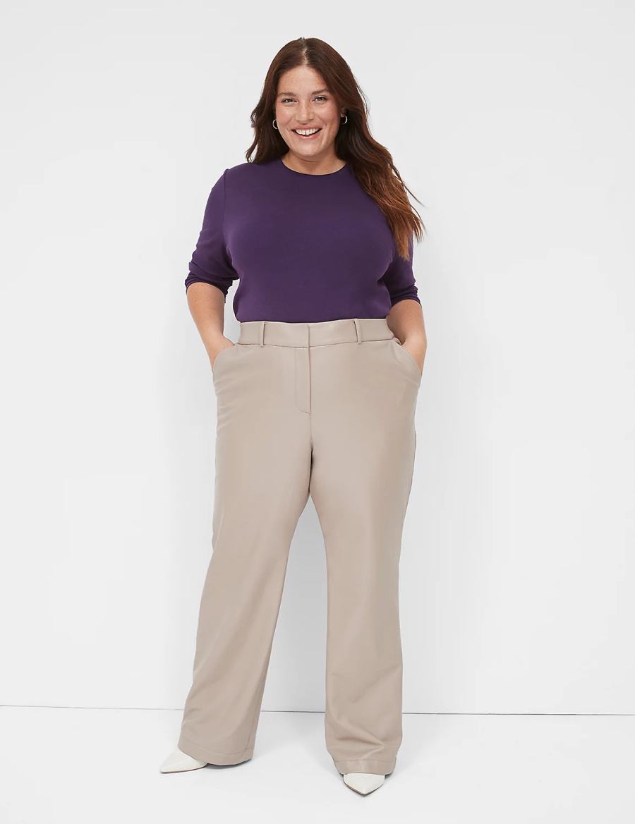 Women Lane Bryant Faux-Leather Straight Leg Pants Grey Brown | MYN733QW