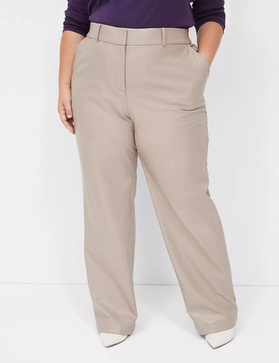 Women Lane Bryant Faux-Leather Straight Leg Pants Grey Brown | MYN733QW