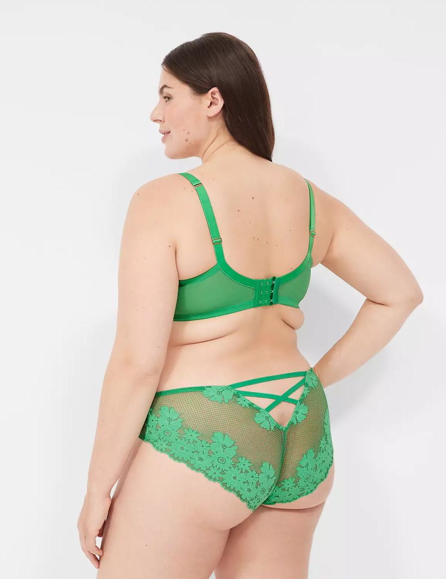 Women Lane Bryant Fishnet Lace Boost Balconette Bra Green | JOU163OE