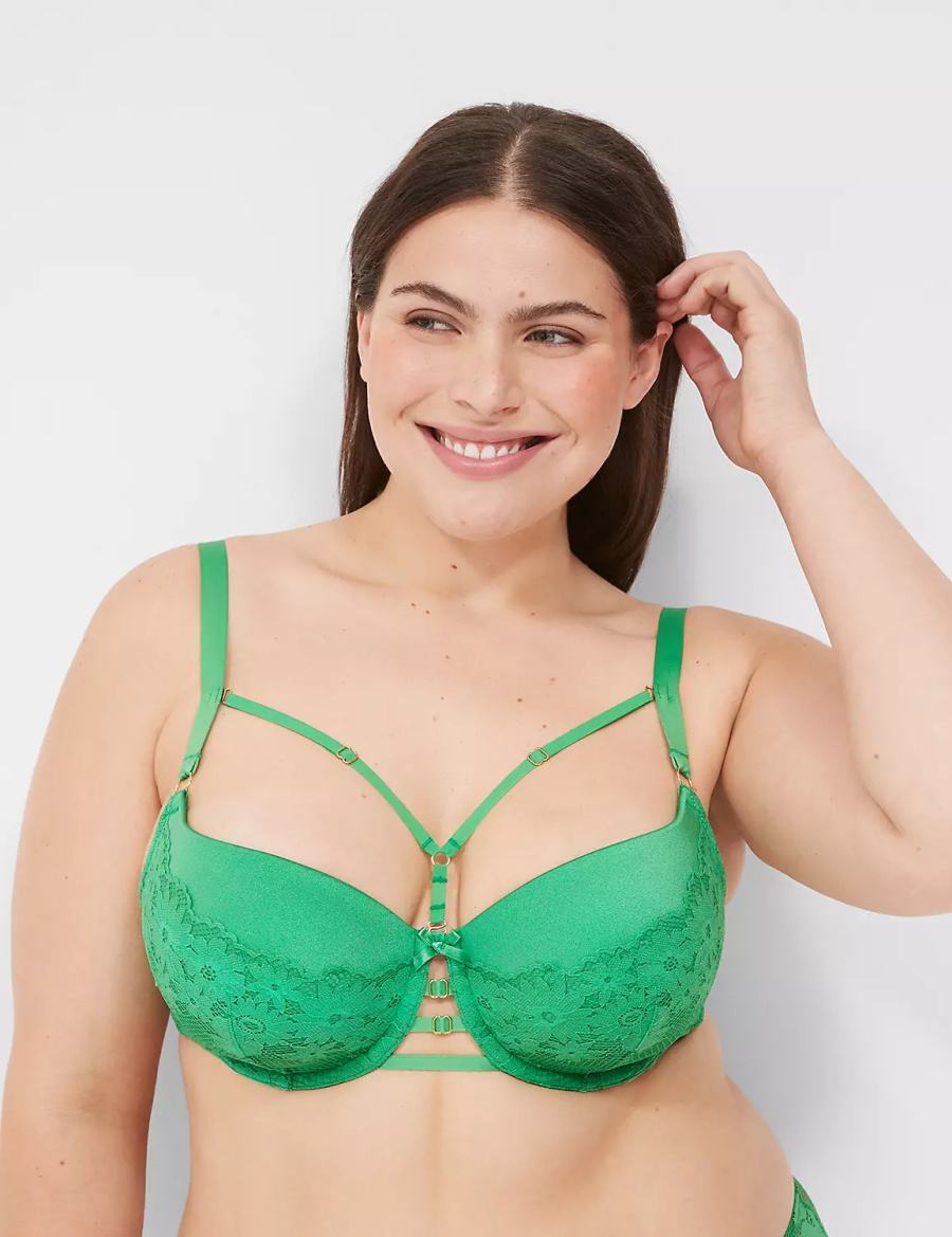 Women Lane Bryant Fishnet Lace Boost Balconette Bra Green | JOU163OE