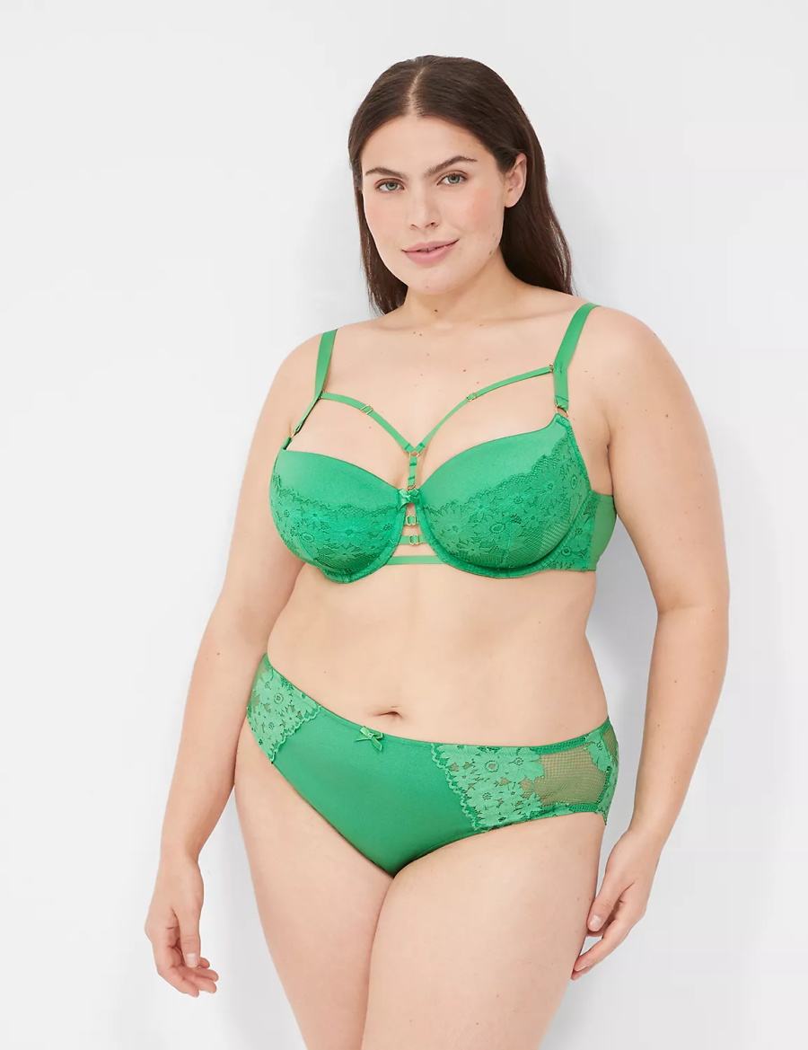 Women Lane Bryant Fishnet Lace Boost Balconette Bra Green | JOU163OE