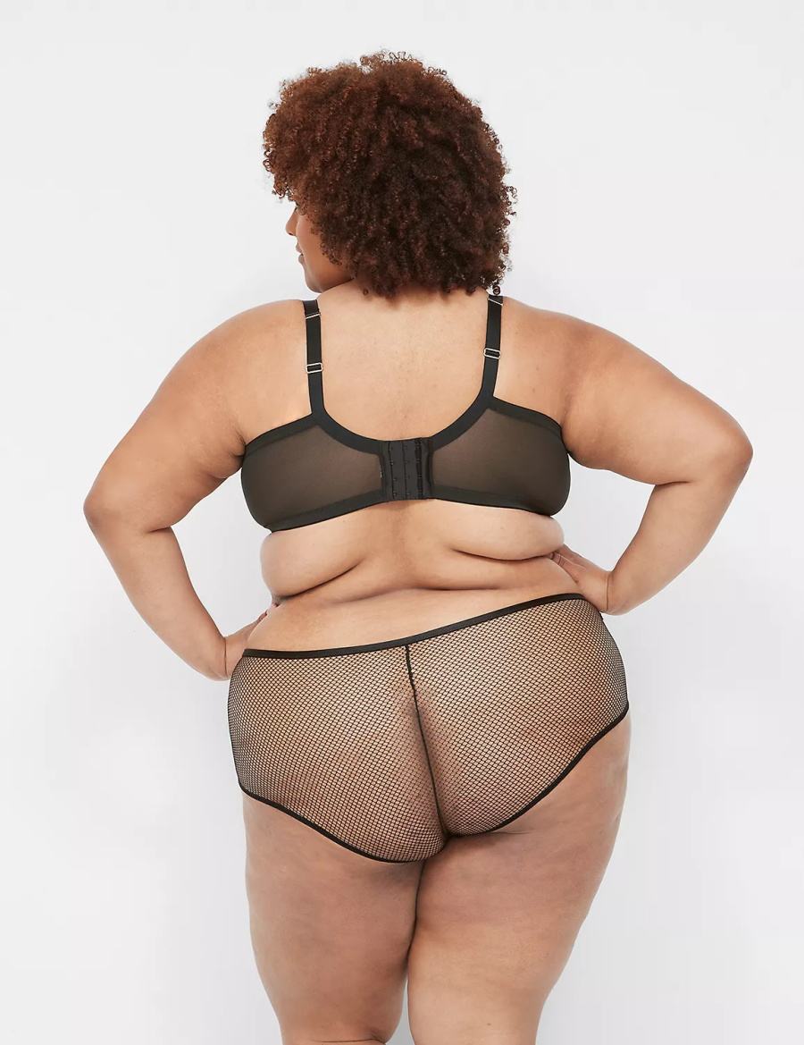 Women Lane Bryant Fishnet Lightly Lined Plunge Bralettes Black | YTS255AA