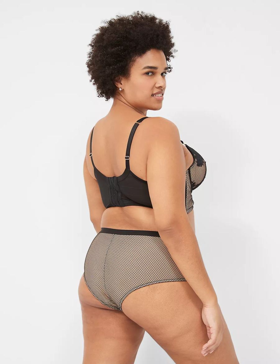 Women Lane Bryant Fishnet & Lace Briefs Black | ROB9970YK