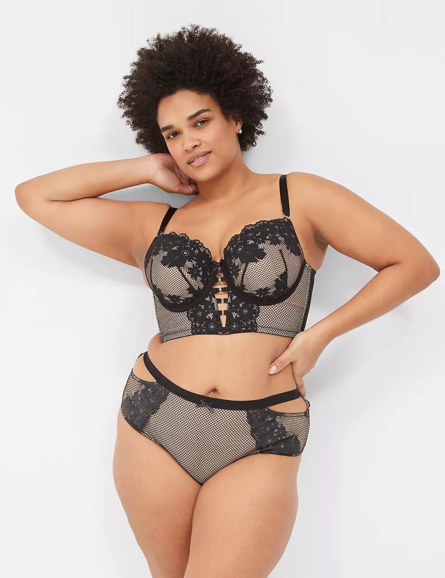 Women Lane Bryant Fishnet & Lace Briefs Black | ROB9970YK