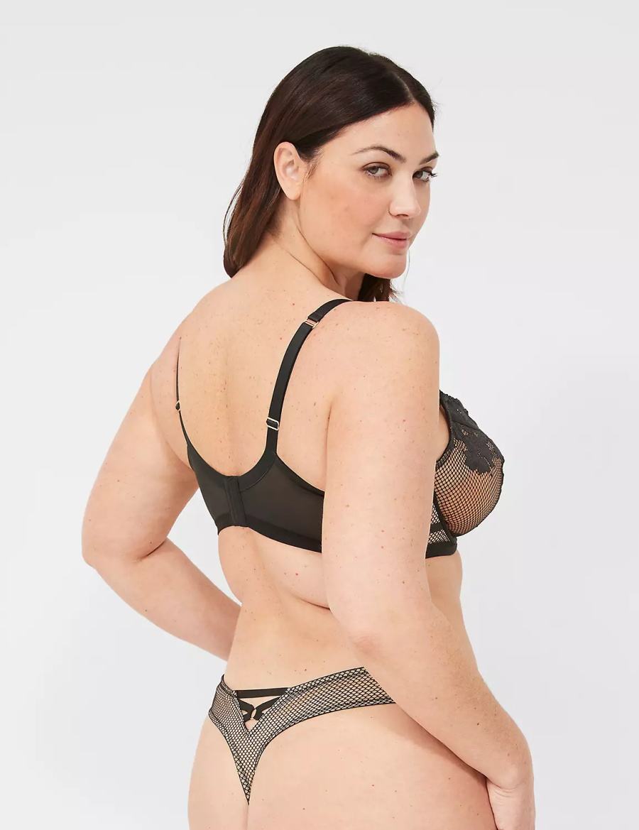 Women Lane Bryant Fishnet & Lace Thong Panty Black | REU2829WL