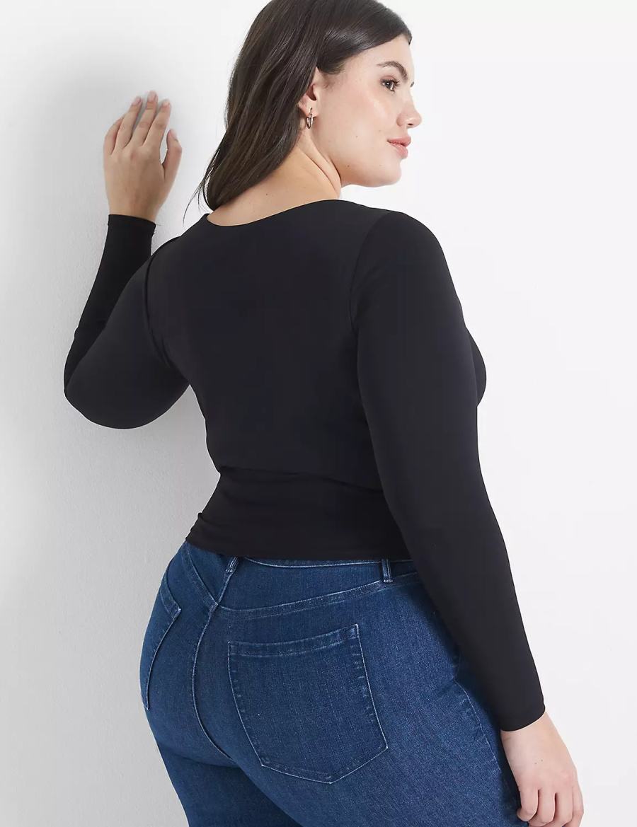 Women Lane Bryant Fitted Long-Sleeve Crop Tee T Shirts Black | RBL2434GC