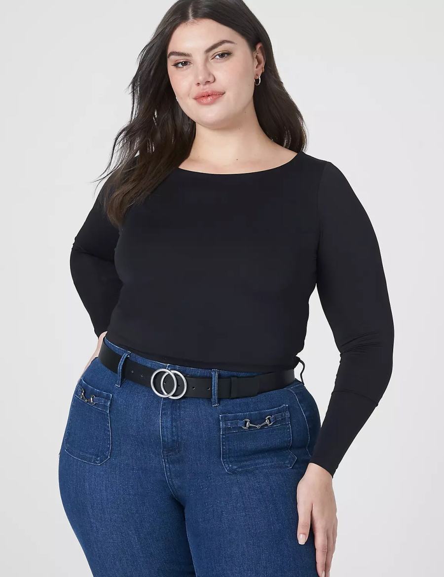 Women Lane Bryant Fitted Long-Sleeve Crop Tee T Shirts Black | RBL2434GC