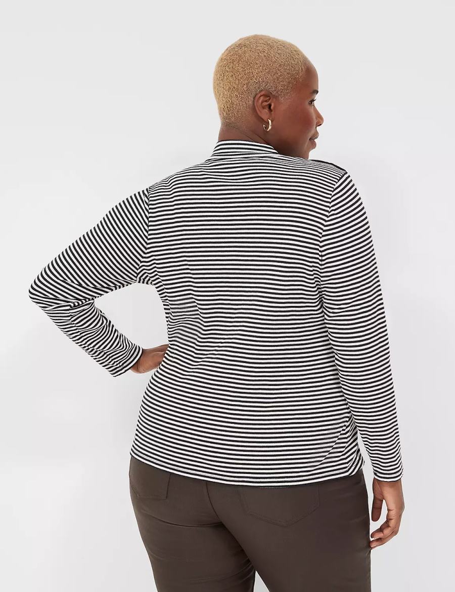 Women Lane Bryant Fitted Long-Sleeve Turtleneck Top T Shirts Black White Stripes | APW9091OI