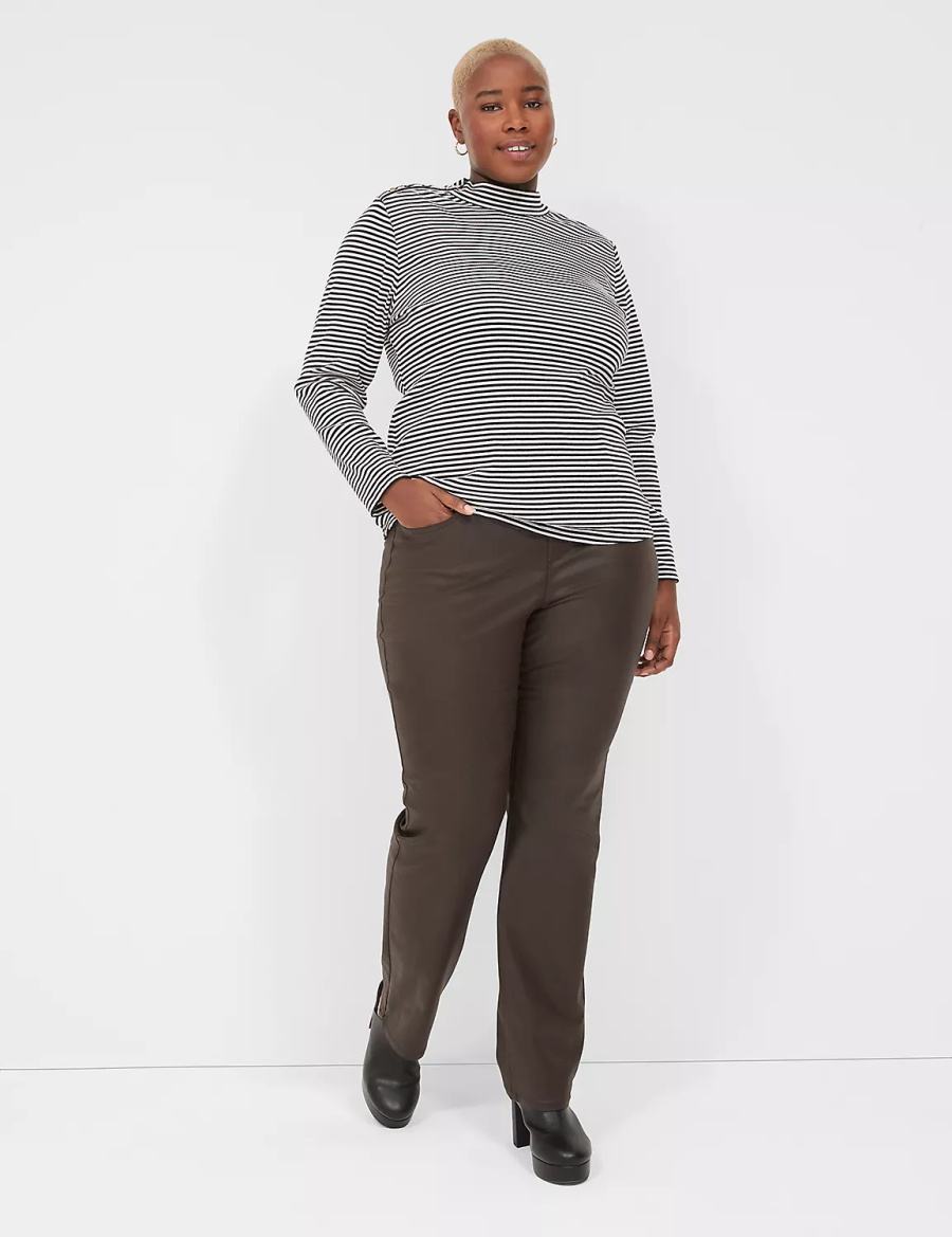 Women Lane Bryant Fitted Long-Sleeve Turtleneck Top T Shirts Black White Stripes | APW9091OI