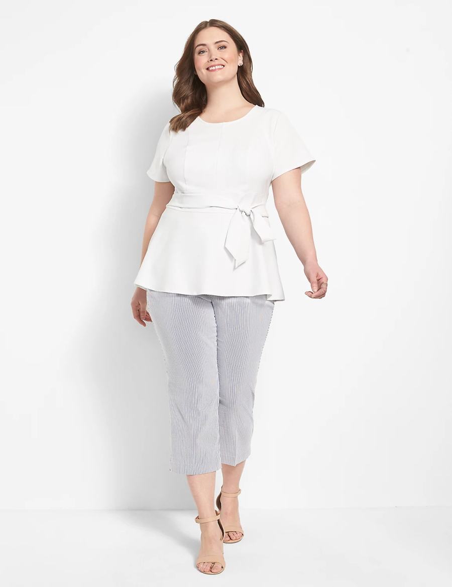 Women Lane Bryant Fitted Short-Sleeve Crew-Neck Lena Top T Shirts White Rose | YIS928XC