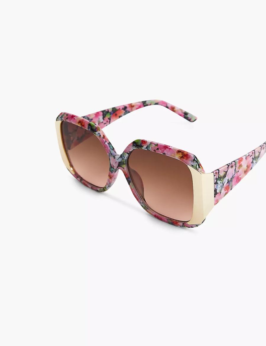 Women Lane Bryant Floral With Goldtone Square Sunglasses Red Multicolor | XFW2369BY