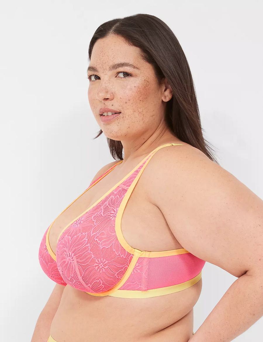 Women Lane Bryant Flower Lace High Apex Unlined Bra Pink | NBY4014EJ