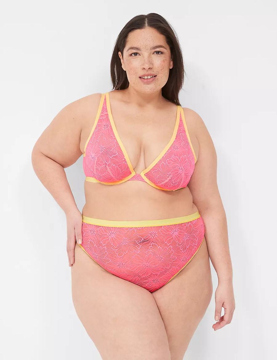 Women Lane Bryant Flower Lace High Apex Unlined Bra Pink | NBY4014EJ