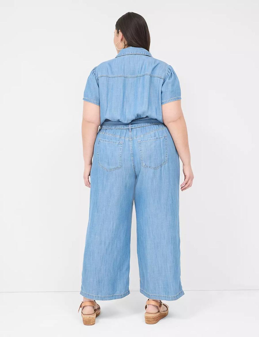 Women Lane Bryant Fluid Denim Jumpsuit Light Blue | EWG712BO