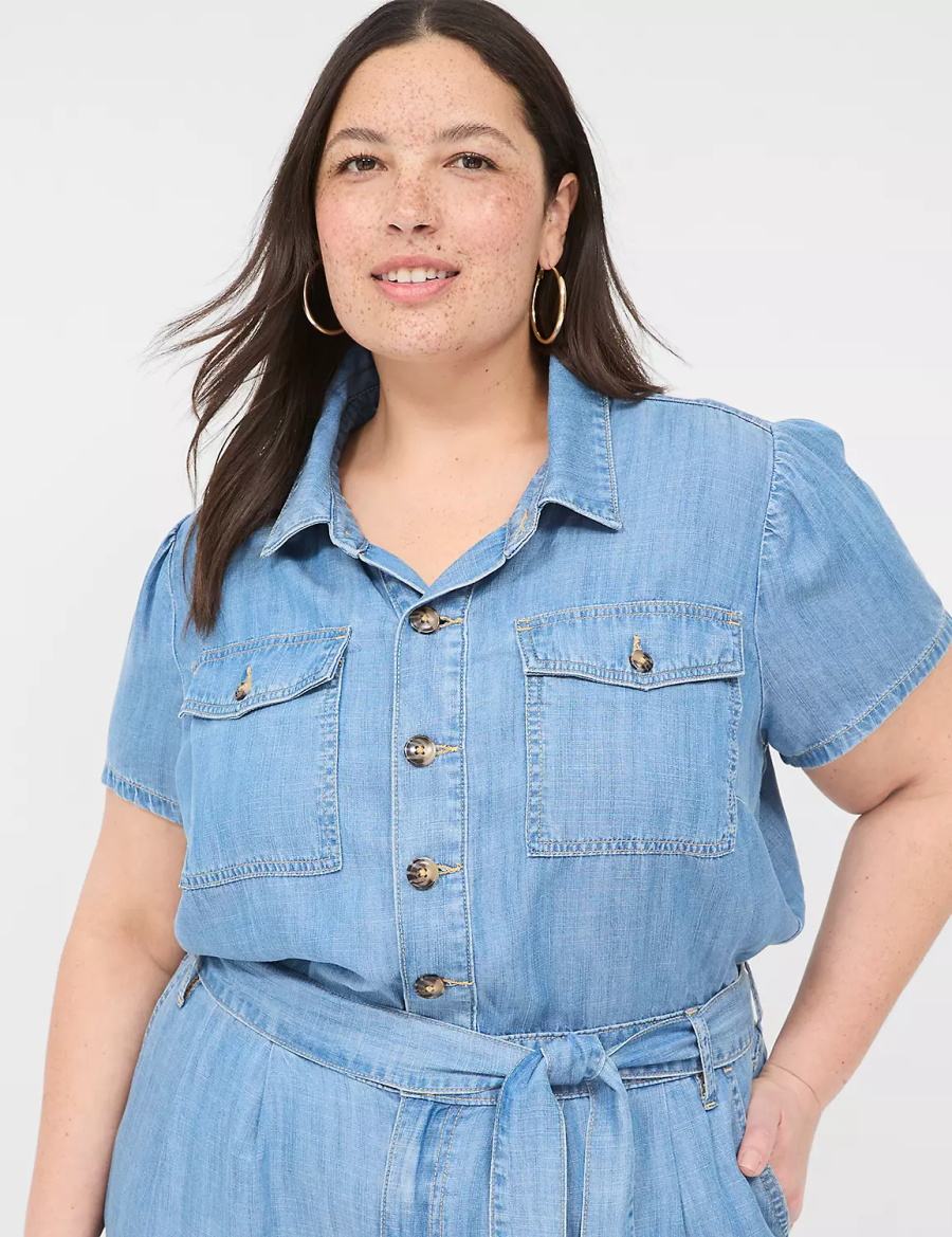 Women Lane Bryant Fluid Denim Jumpsuit Light Blue | EWG712BO