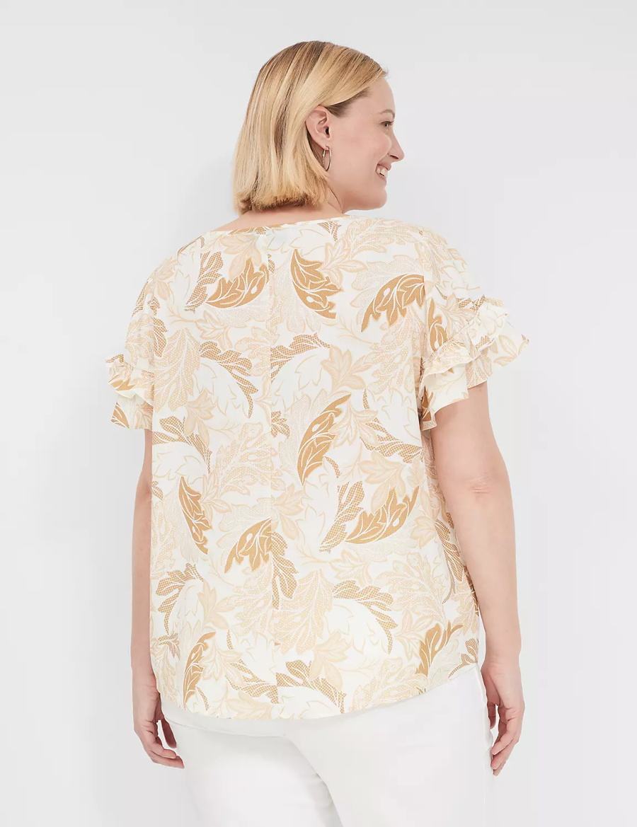 Women Lane Bryant Flutter-Sleeve Crew-Neck Top T Shirts Brown Multicolor | GTV6367VW