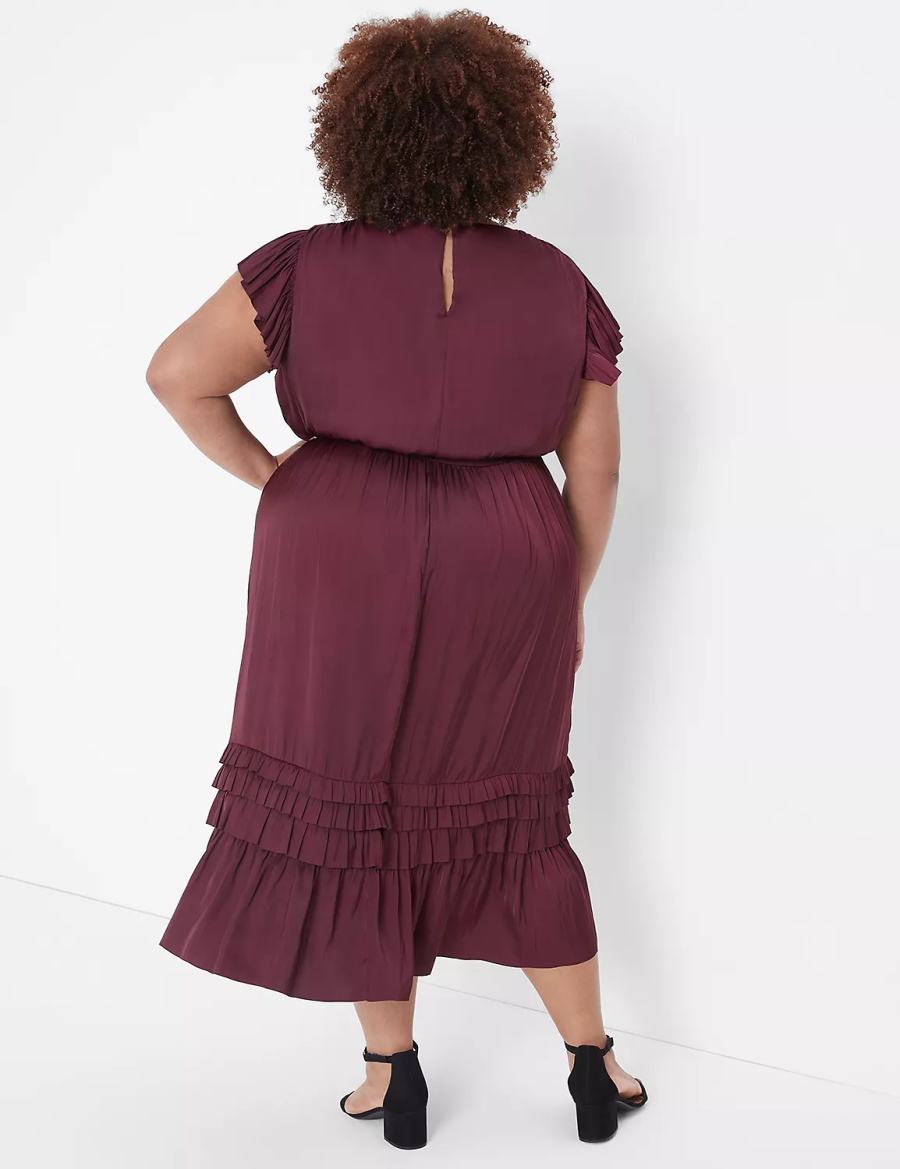 Women Lane Bryant Flutter-Sleeve Shirred Midi Dress Burgundy | FSA134KF