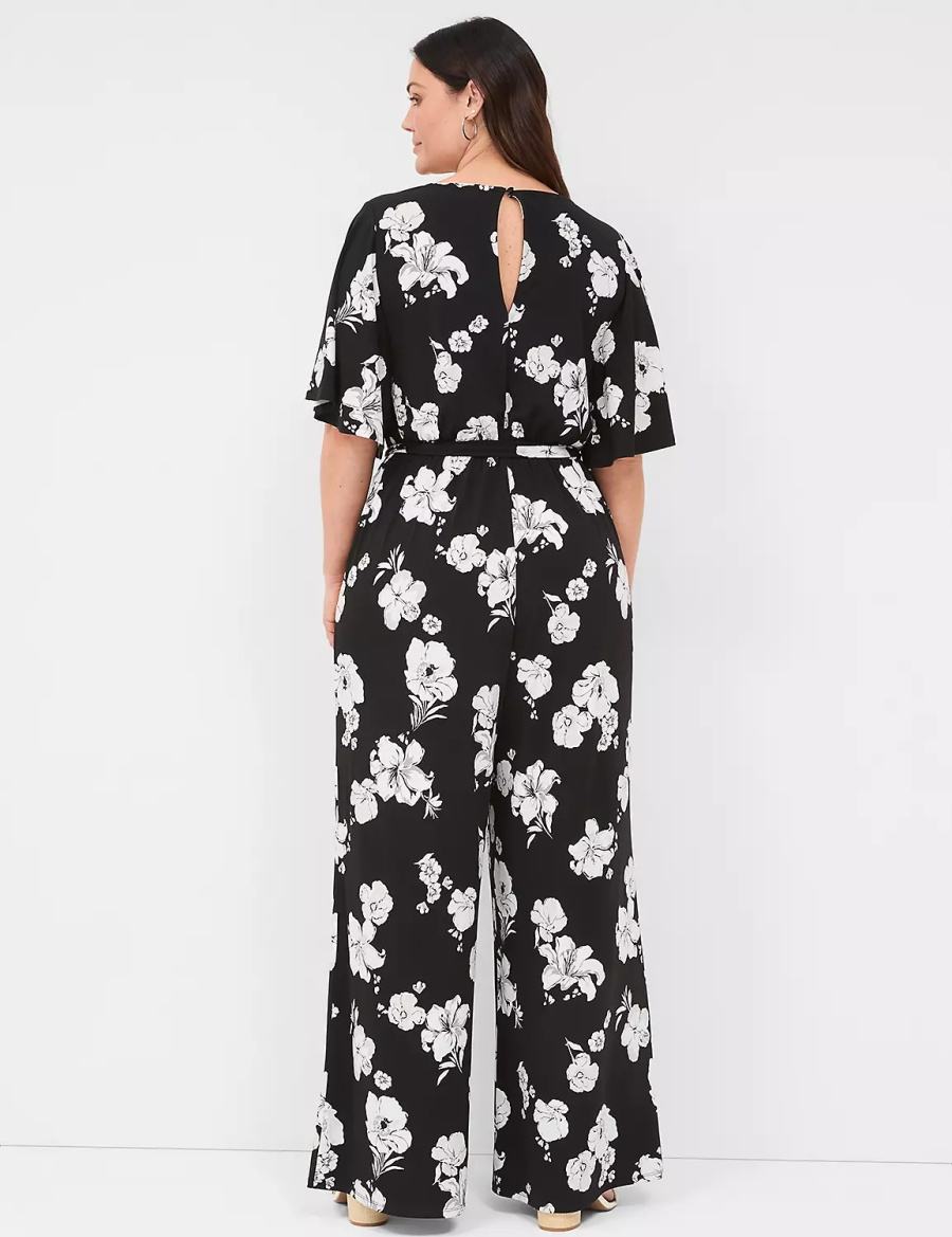 Women Lane Bryant Flutter-Sleeve Wide Leg Jersey Jumpsuit Black | CTQ8336BG