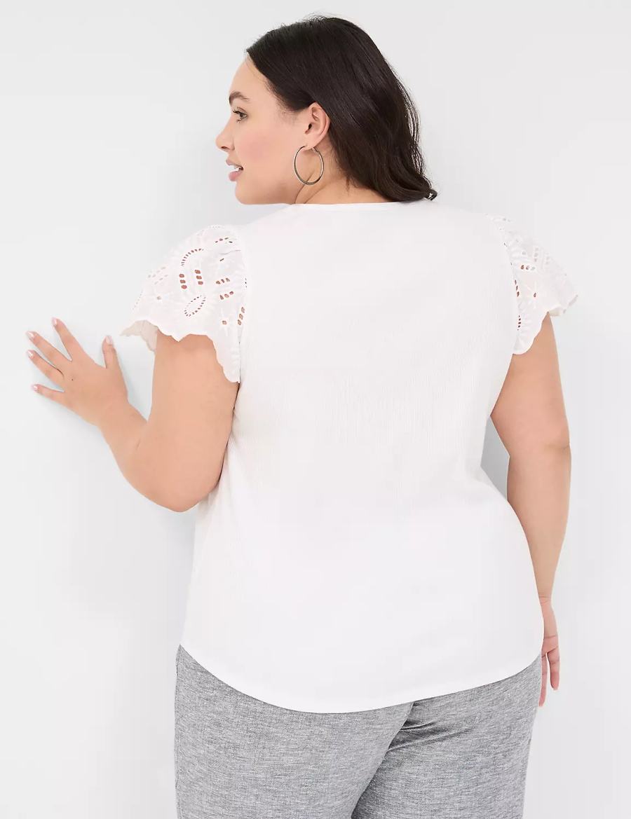 Women Lane Bryant Flutter Eyelet-Sleeve Top T Shirts White | CAG1230SM