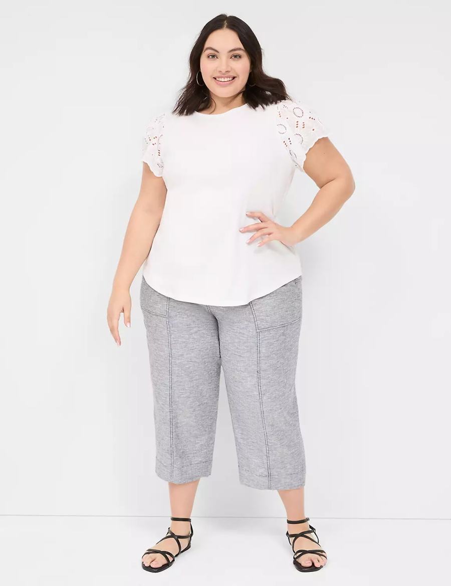 Women Lane Bryant Flutter Eyelet-Sleeve Top T Shirts White | CAG1230SM