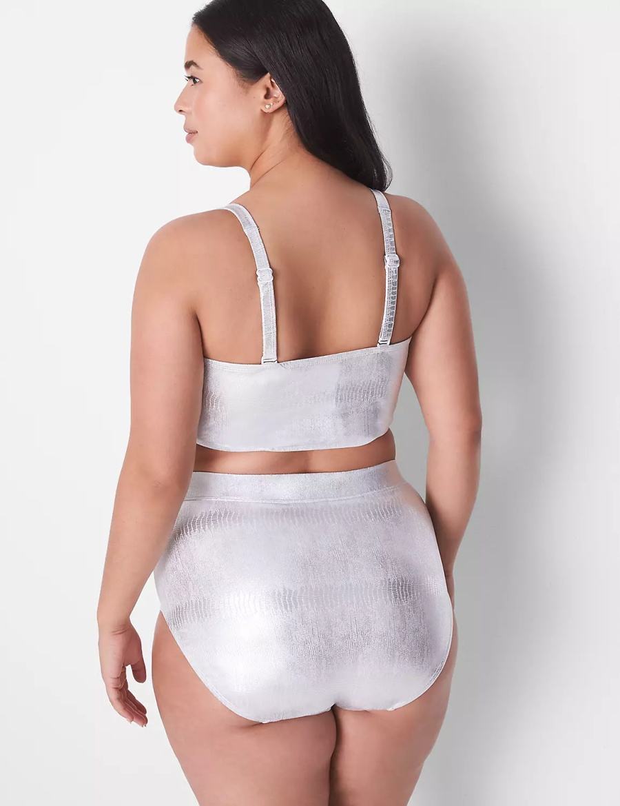 Women Lane Bryant Foil Swim Briefs Silver | BGX4234RQ