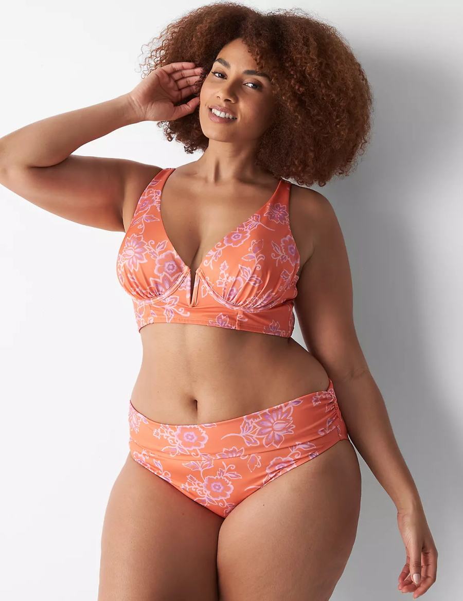 Women Lane Bryant Foldover-Waist High-Leg Swim Briefs Pink | ESY2239DV