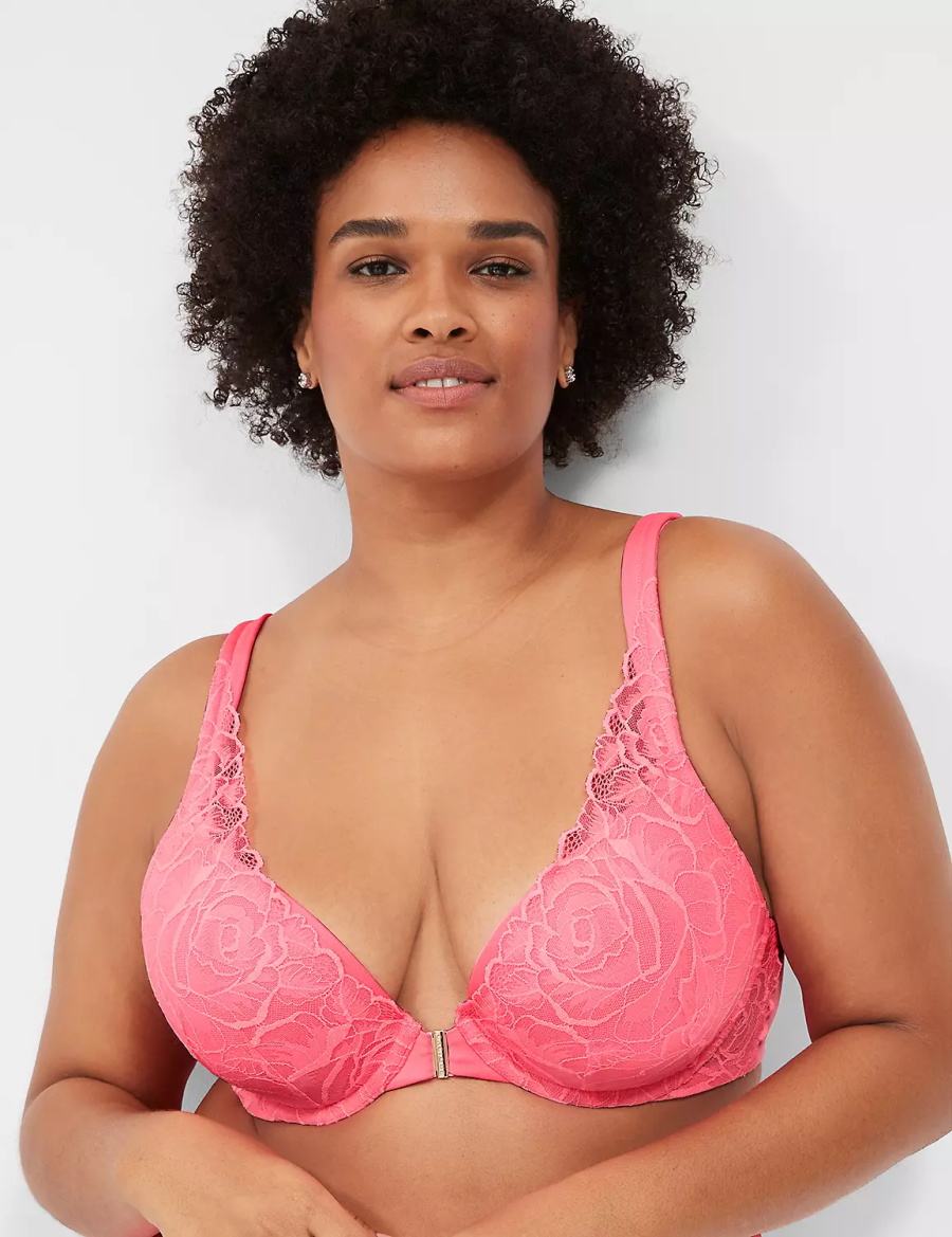 Women Lane Bryant Front-Close Smooth Boost Plunge Bralettes Pink | SGW6835ND