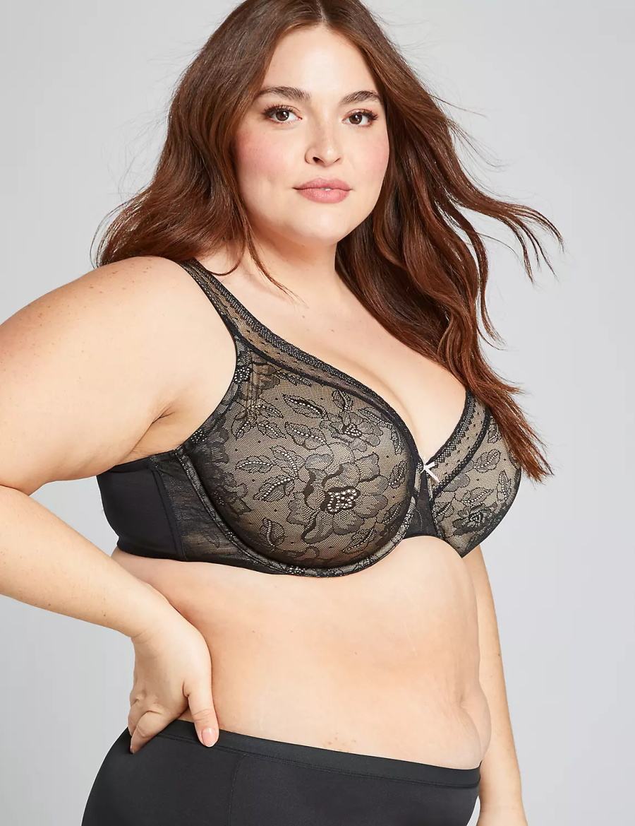 Women Lane Bryant Full Coverage with Lace Unlined Bra Black | LJU9777FS