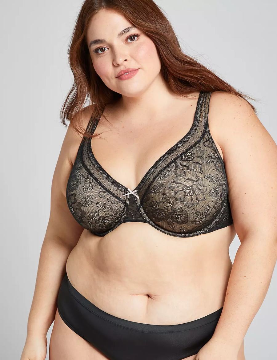 Women Lane Bryant Full Coverage with Lace Unlined Bra Black | LJU9777FS