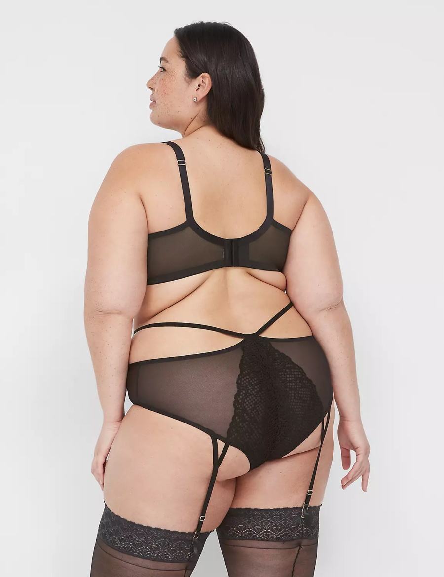 Women Lane Bryant Garter Briefs Black | IBR8598BC