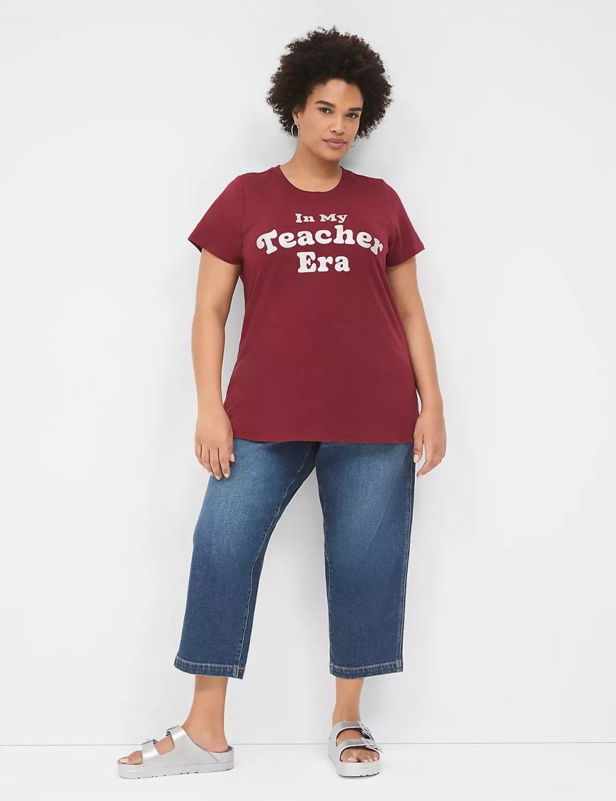 Women Lane Bryant Glitter In My Teacher Era Graphic Tee T Shirts Dark Red | VVJ7084OY