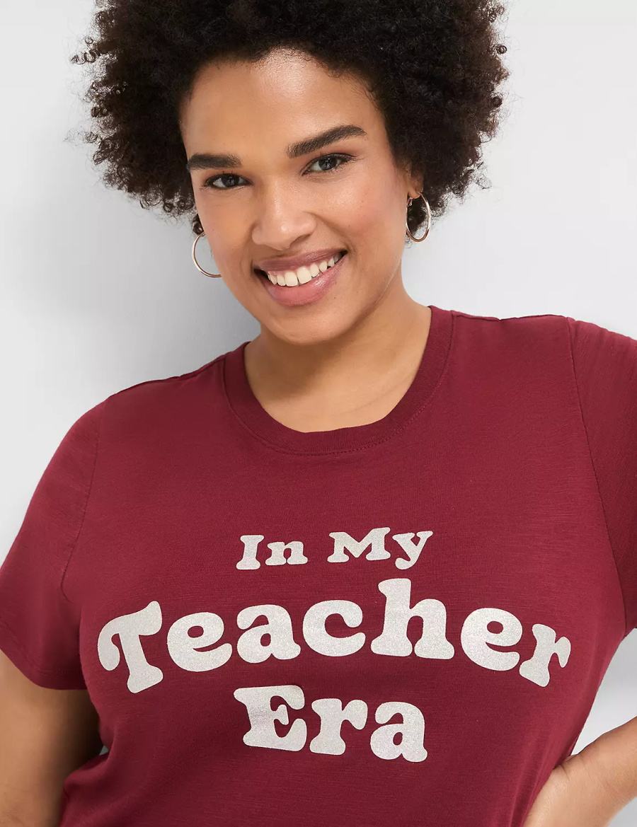 Women Lane Bryant Glitter In My Teacher Era Graphic Tee T Shirts Dark Red | VVJ7084OY