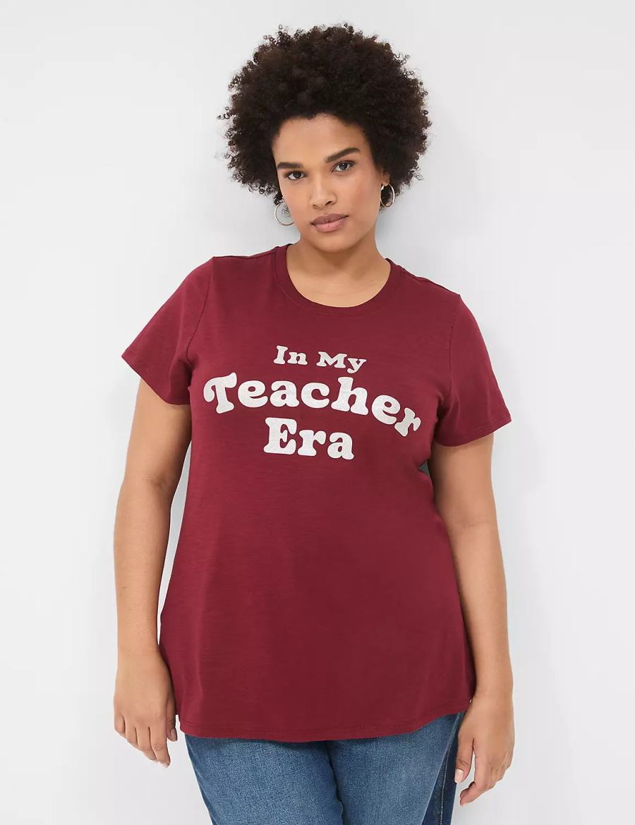 Women Lane Bryant Glitter In My Teacher Era Graphic Tee T Shirts Dark Red | VVJ7084OY