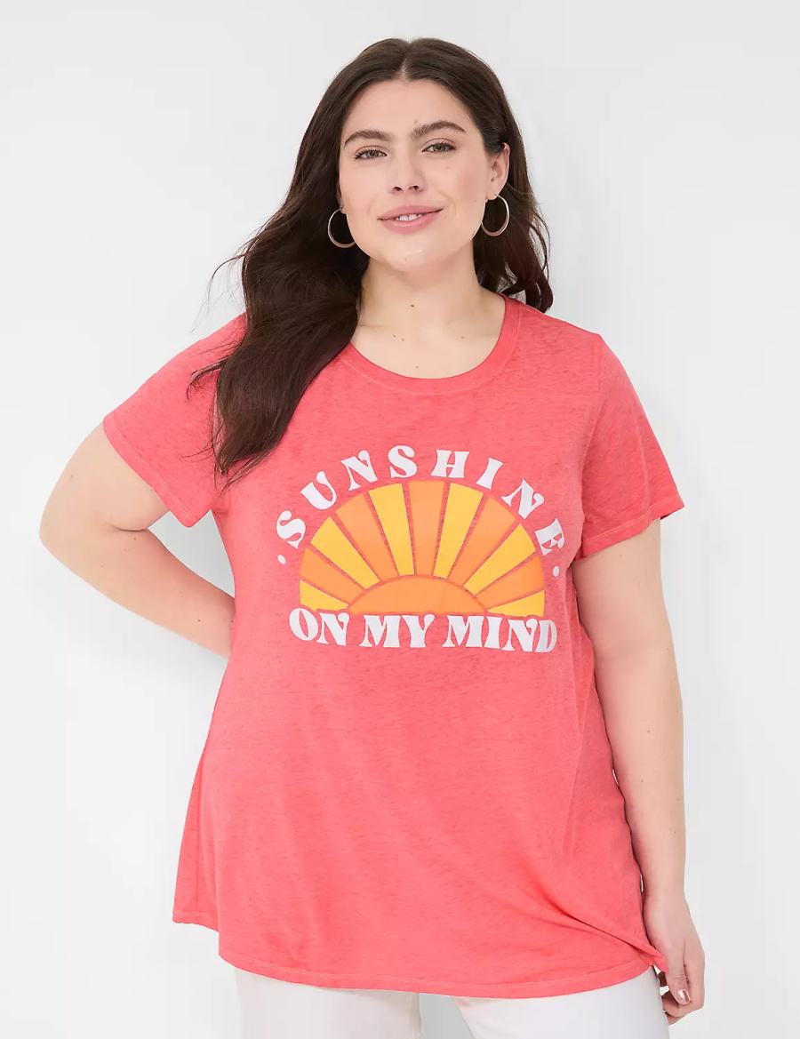 Women Lane Bryant Glitter Sunshine On My Mind Graphic Tee T Shirts Pink | AEG6867BW