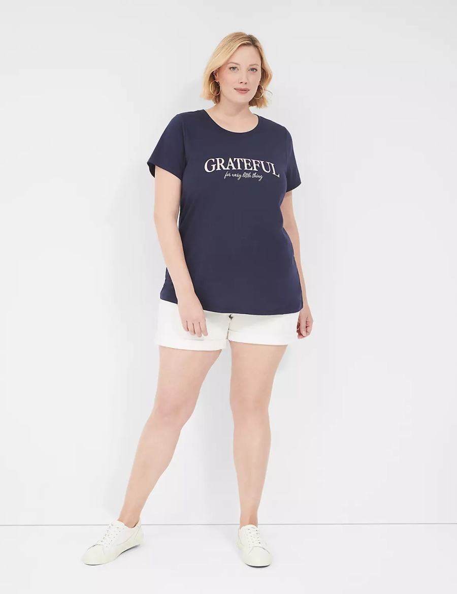 Women Lane Bryant Grateful Graphic Tee T Shirts Blue | LKC10088IL