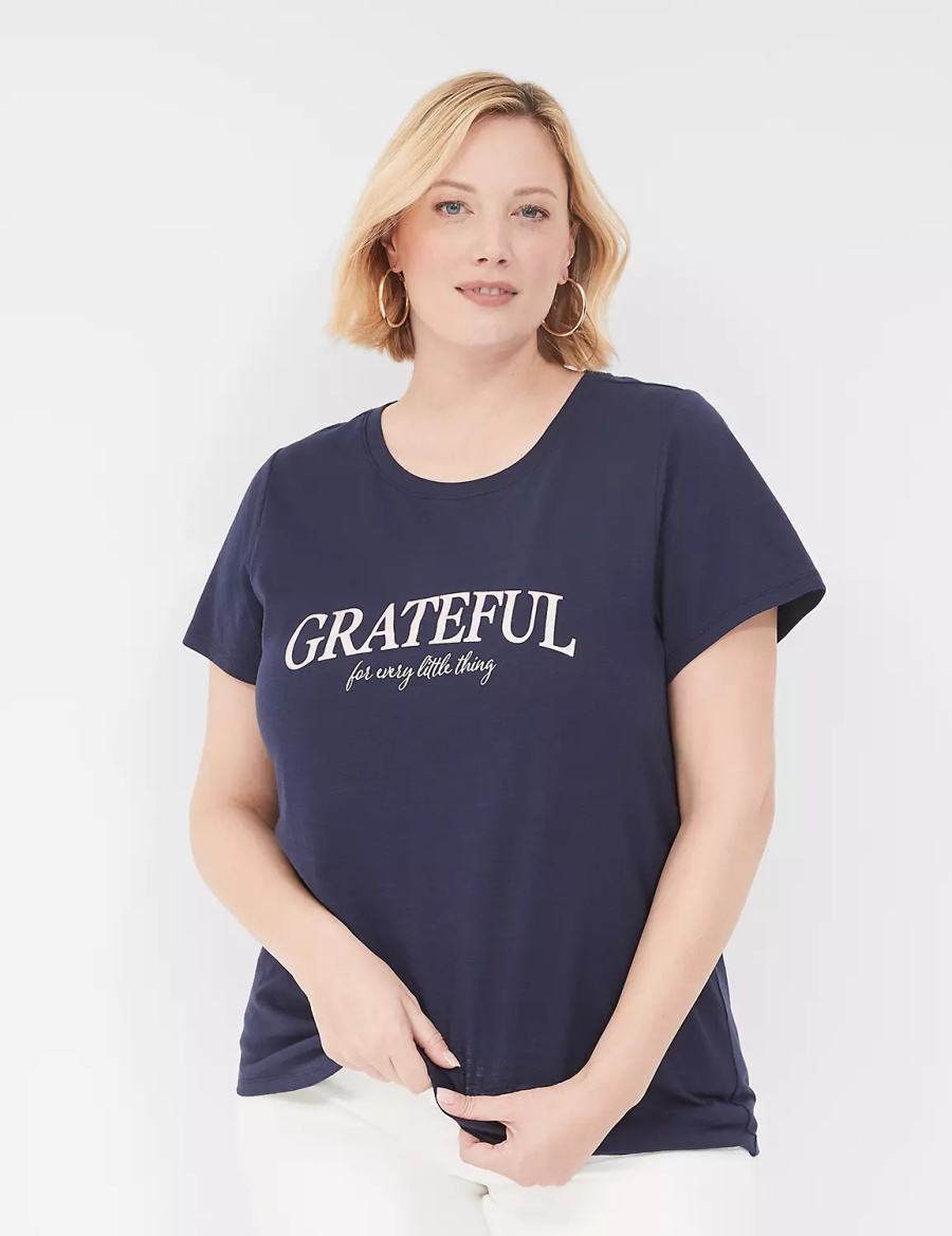 Women Lane Bryant Grateful Graphic Tee T Shirts Blue | LKC10088IL